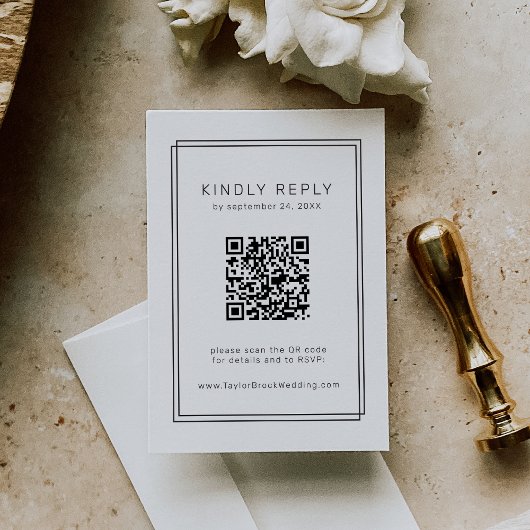 Minimalistische bruiloft RSVP Kaart met QR-code / 