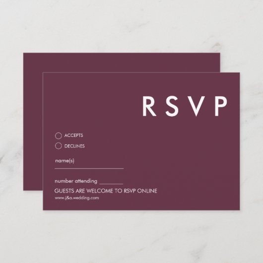 Minimalistische bruiloft RSVP Kaarten (Voorkant / Achterkant)
