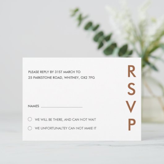 Minimalistische bruiloft RSVP Kaarten (Staand voorkant)