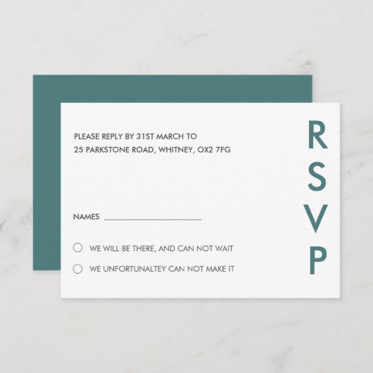 Minimalistische bruiloft RSVP Kaarten (Voorkant / Achterkant)