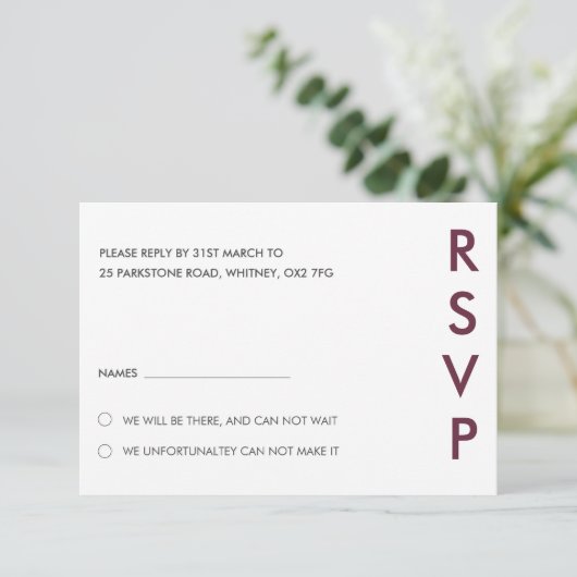 Minimalistische bruiloft RSVP Kaarten (Staand voorkant)