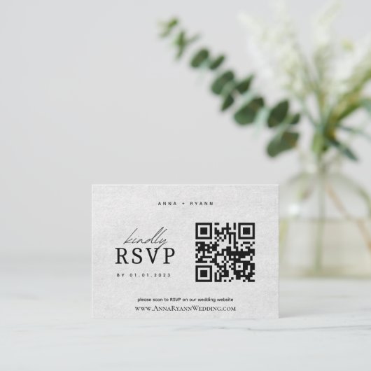 Minimalistische bruiloft RSVP met QR-code Informatiekaartje (Staand voorkant)