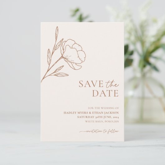 Minimalistische bruiloft Save the Date Botanical (Staand voorkant)