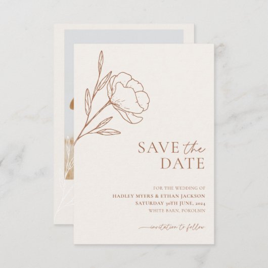 Minimalistische bruiloft Save the Date Botanical (Voorkant / Achterkant)