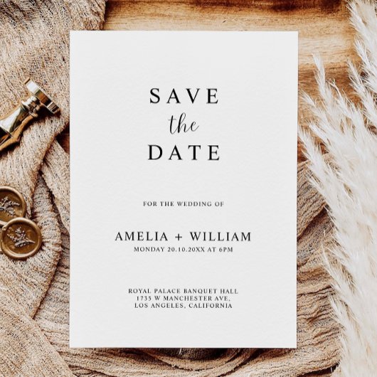 Minimalistische bruiloft save the date uitnodiging