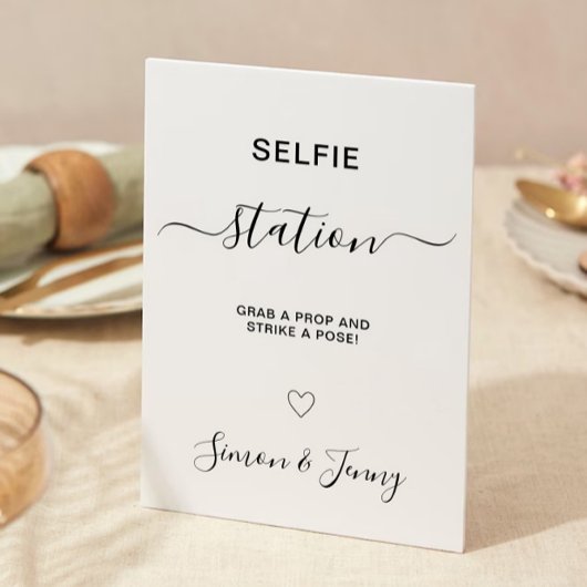 Minimalistische bruiloft selfie station teken, kaart