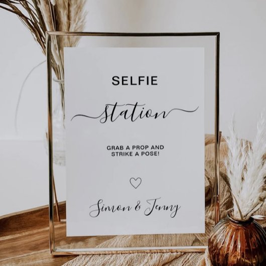 Minimalistische bruiloft selfie station teken, kaart