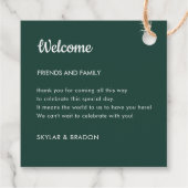 Minimalistische bruiloft smaragd groen welkomstges bedankjes labels (Achterkant)