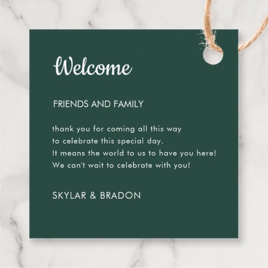 Minimalistische bruiloft smaragd groen welkomstges bedankjes labels (Achterkant)