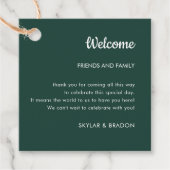 Minimalistische bruiloft smaragd groen welkomstges bedankjes labels (Voorkant)