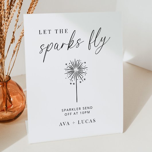 Minimalistische bruiloft Sparkler Verstuur Uit Reclamebord Met Voetstuk