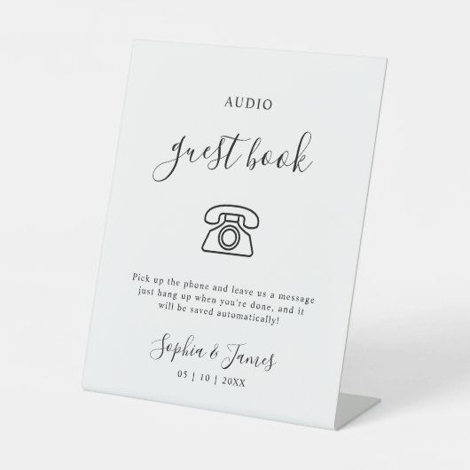 Minimalistische bruiloft Telefoon Guestbook Sign Reclamebord Met Voetstuk (Voorkant)
