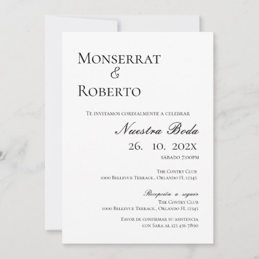 Minimalistische bruiloft uitnodiging in het Spaans (Voorkant)
