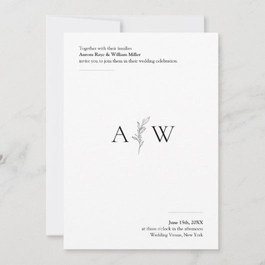 Minimalistische bruiloft uitnodiging met botanisch (Voorkant)