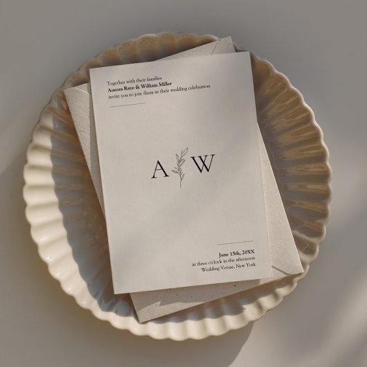 Minimalistische bruiloft uitnodiging met botanisch