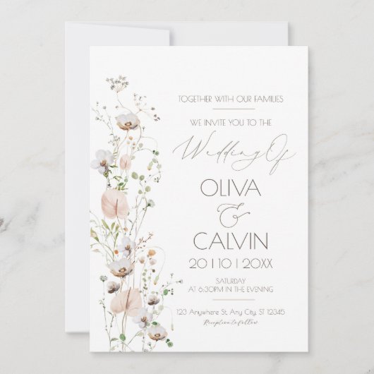 Minimalistische bruiloft uitnodiging Sjabloon Wild (Voorkant)