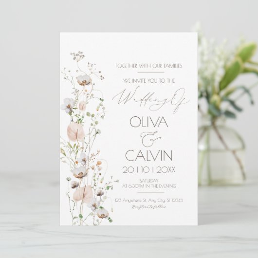 Minimalistische bruiloft uitnodiging Sjabloon Wild (Staand voorkant)