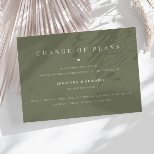 Minimalistische bruiloft uitstel Sage Green Kaart