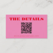 Minimalistische bruiloft website Roze Rood QR Code Informatiekaartje (Voorkant)