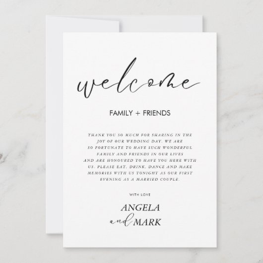 Minimalistische bruiloft welkom gast dank u kaart (Voorkant)