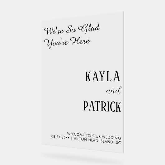 Minimalistische bruiloft welkom moderne bruiloft i acryl bord (Hoek)