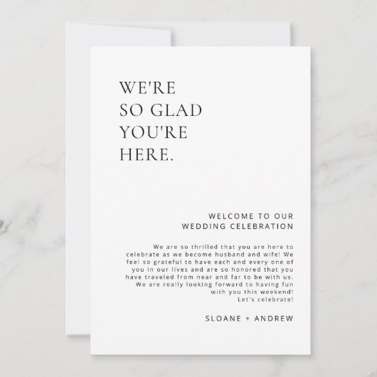 Minimalistische Bruiloft Welkomstbrief en Evenemen Kaart (Voorkant)