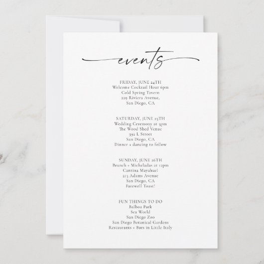 Minimalistische Bruiloft Welkomstbrief en Evenemen Kaart (Achterkant)