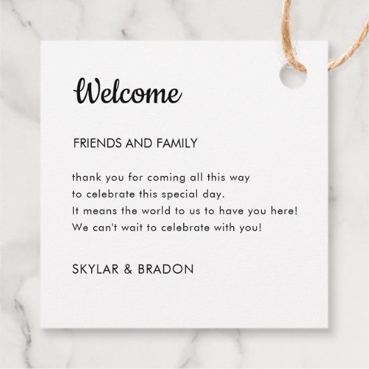 Minimalistische bruiloft welkomstgeschenk bedankjes labels (Achterkant)