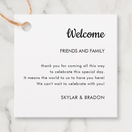 Minimalistische bruiloft welkomstgeschenk bedankjes labels (Voorkant)