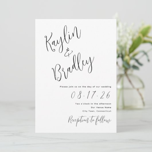 Minimalistische bruiloft witte uitnodigingen voorn (Staand voorkant)