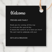 Minimalistische bruiloft zwart welkomstgeschenk bedankjes labels (Achterkant)