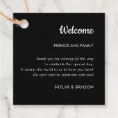 Minimalistische bruiloft zwart welkomstgeschenk bedankjes labels (Voorkant)