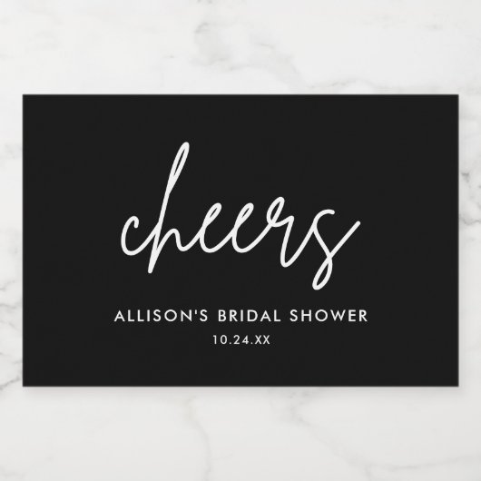 Minimalistische Bruiloftsborrel Zwart Cheers Sparkling Wijnetiket (Enkel label)