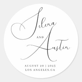 Minimalistische bruiloftsen voor handscript ronde sticker