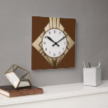 Minimalistische bruine Art Deco geometrische diama Vierkante Klok<br><div class="desc">"Art Deco Clock",  "Art Nouveau Diamond Clock",  "Donkerbruin beige Gold",  "Simple Minimal 1920s Square",  "Stijlvolle verfijnde 1920-stijl",  "Minimalistische abstracte geometrische vormen",  "Retro  antiek",  "Elegant patroonontwerp",  "Vierkante klok",  "Ouderwets fancy"</div>