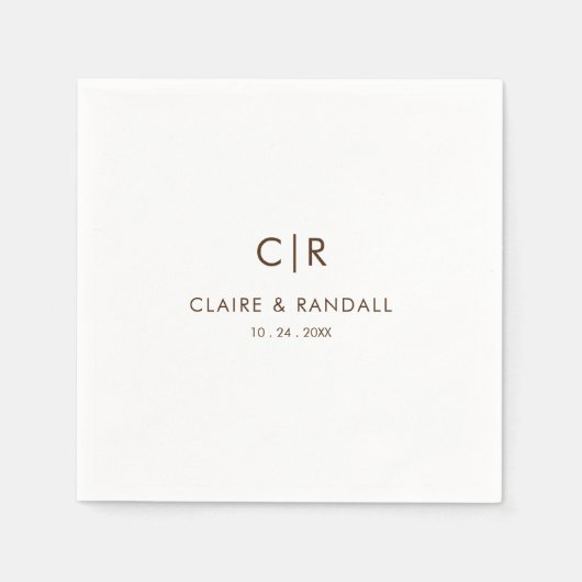 Minimalistische bruine en witte bruiloft servetten (Voorkant)
