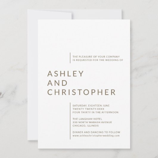 Minimalistische Bruine Geïsoleerde Namen Bruiloft Kaart (Voorkant)