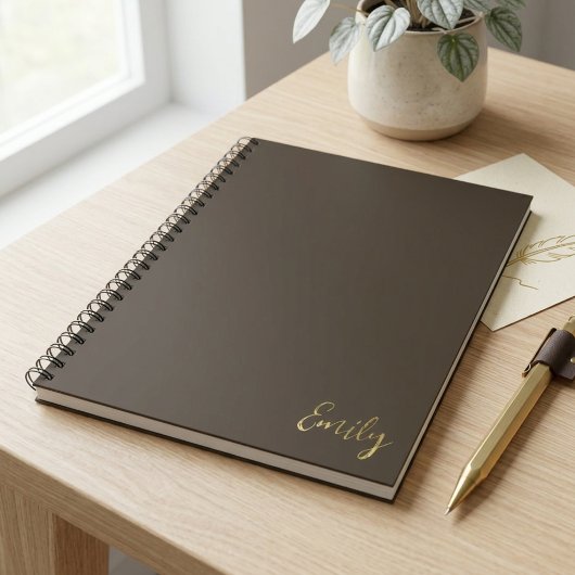 Minimalistische bruine gouden scriptnaamontwerp notitieboek