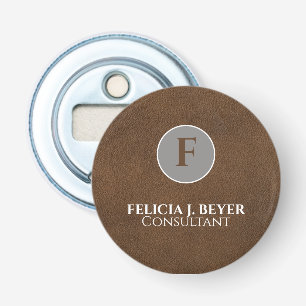 Minimalistische bruine knopflesopener met eigen na button flesopener