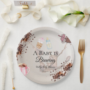 Minimalistische bruine koffie baby shower papieren bordje