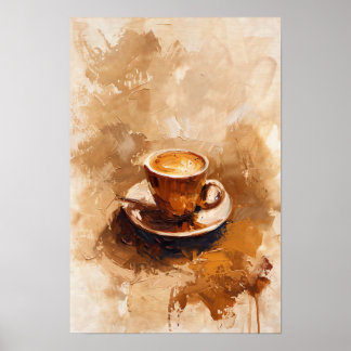 Minimalistische Bruine Koffie Cup Olieverf Poster