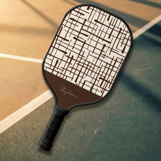 Minimalistische bruine lijnwerk gepersonaliseerd | pickleball paddle