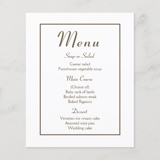 Minimalistische bruine menuElegant Moderne Wedding (Voorkant)