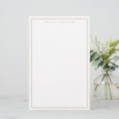 Minimalistische bruine monogram twee randen briefpapier (Staand voorkant)