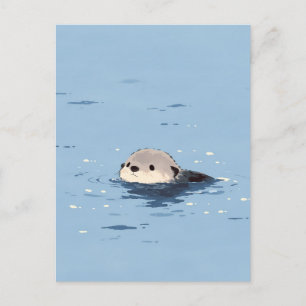 Minimalistische bruine otter zwemmend in blauw wat briefkaart