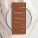 Minimalistische bruine terracotta de menu Kaart<br><div class="desc">Eenvoudig & Elegant Bruiloft, Feest of Jubileum Menu. Een elegant ontwerp in witte en bruine terracotta of elke achtergrondkleur die u kiest. Klik gewoon op de koppeling voor verdere aanpassing, die wordt weergegeven onder het tekstvak aan de rechterkant, en kies uw aangepaste kleurenachtergrond. Deze teken poster sjabloon maakt het snel...</div>