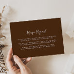 Minimalistische bruine witte trouwrecept verzoek  informatiekaartje<br><div class="desc">Deze minimalistische bruine witte trouwrecept verzoek bijlage kaart is perfect voor een eenvoudige trouwfeest. Het ontwerp heeft een mooie kalligrafie zwart lettertype op een bruine achtergrond om uw evenement te verfraaien.</div>