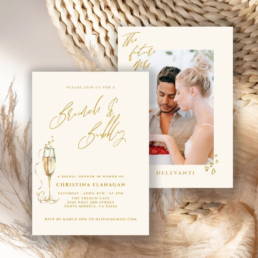 Minimalistische Brunch & Bubbly Champagne Bruidsfe Kaart