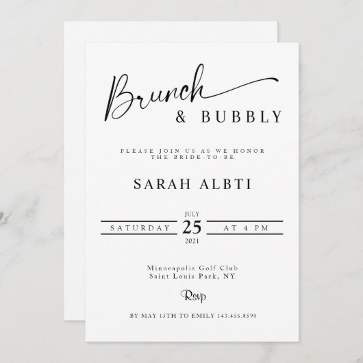 Minimalistische brunch en bubbelig Vrijgezellenfee Kaart (Voorkant / Achterkant)