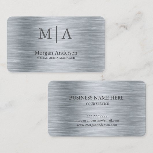 Minimalistische Brushed Metal Silver Style Profess Visitekaartje (Voorkant / Achterkant)